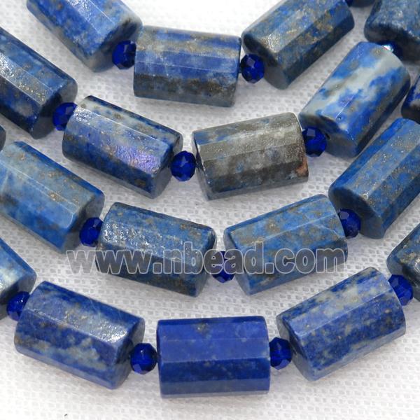 Natural blue Lapis Lazuli Beads faceted tube Lazurite