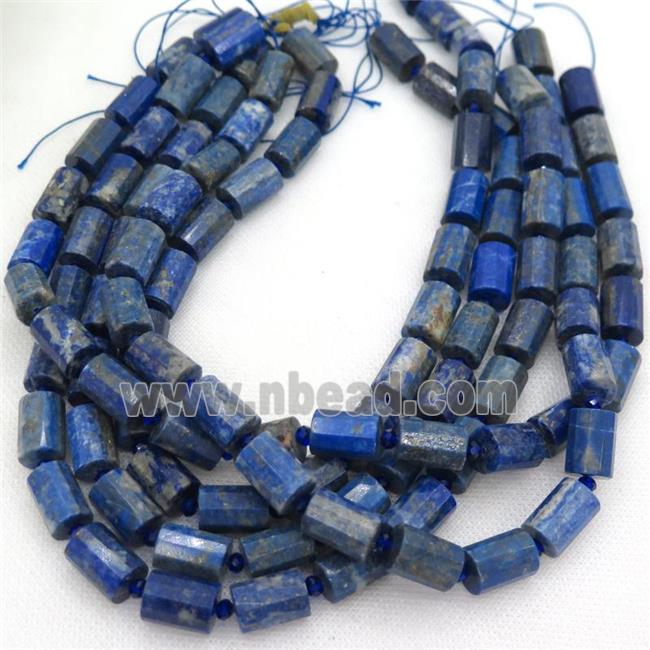 Natural blue Lapis Lazuli Beads faceted tube Lazurite