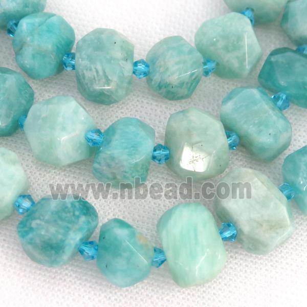 green Amazonite Beads, faceted freeform