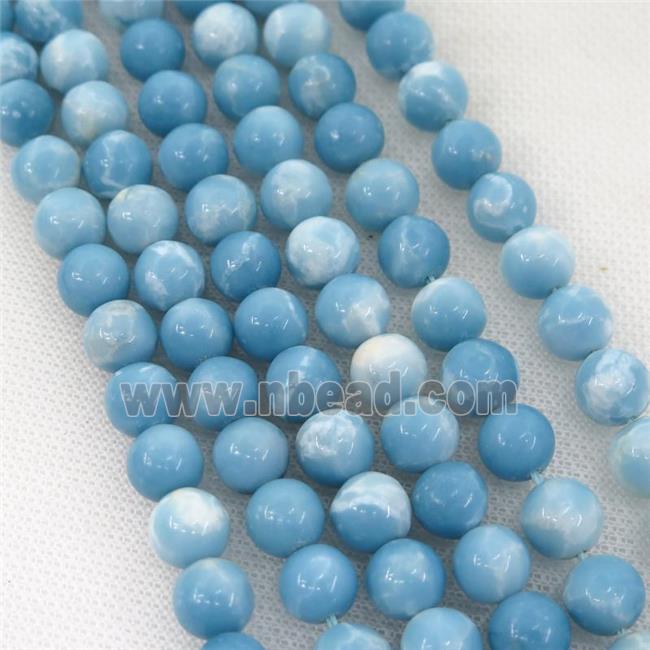 Assembled Larimar Beads, smooth round, blue dye