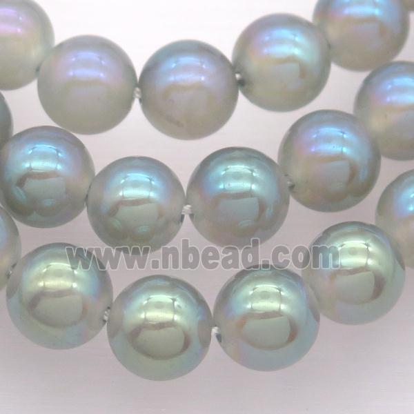 round white Agate Beads with graygreen electroplated