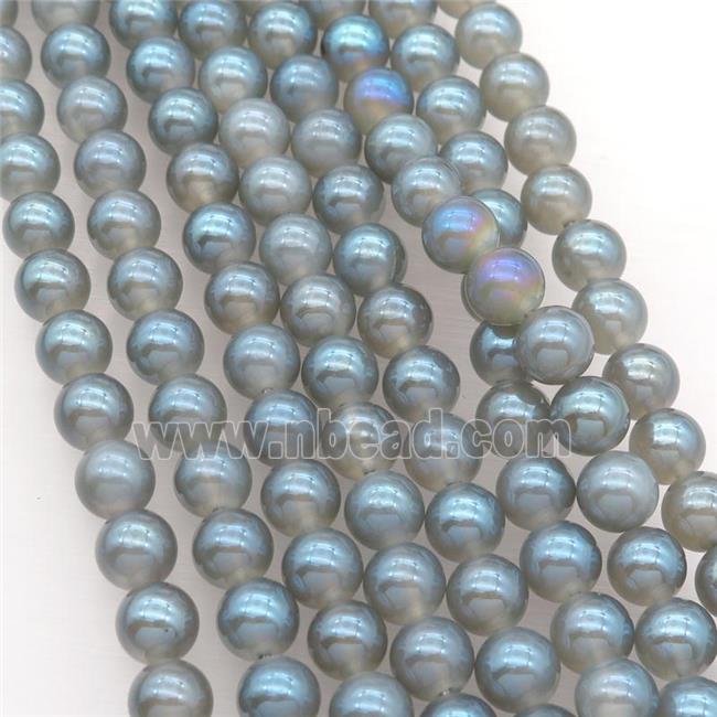 round white Agate Beads with grayblue electroplated