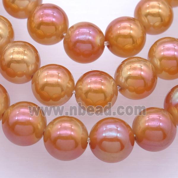 round white Agate Beads with orange electroplated