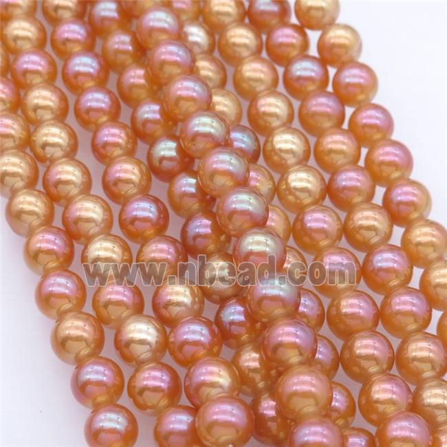 round white Agate Beads with orange electroplated