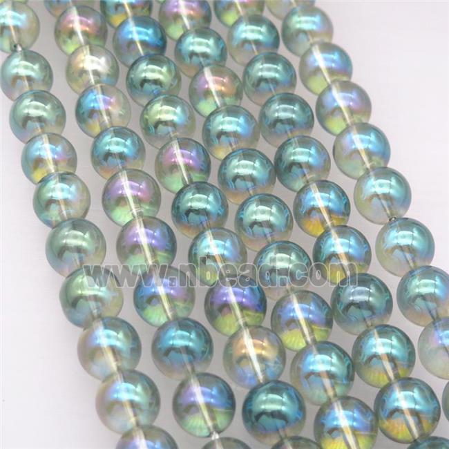 round Synthetic Quartz Beads with green electroplated