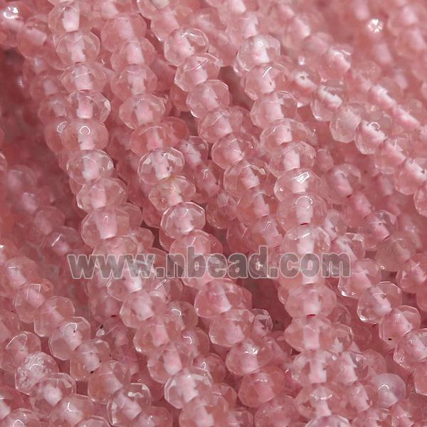 pink watermelon quartz beads, faceted rondelle