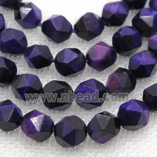 purple Tiger eye stone beads, starcut, faceted round