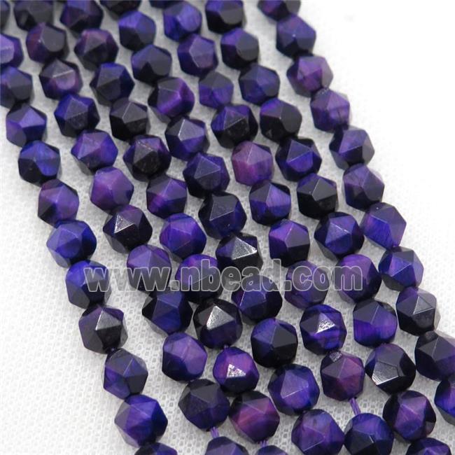 purple Tiger eye stone beads, starcut, faceted round