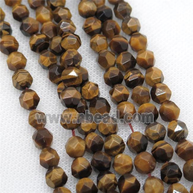 natural Tiger eye stone beads, starcut, faceted round