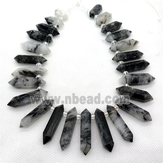 black Rultilated Quartz Bullet Beads