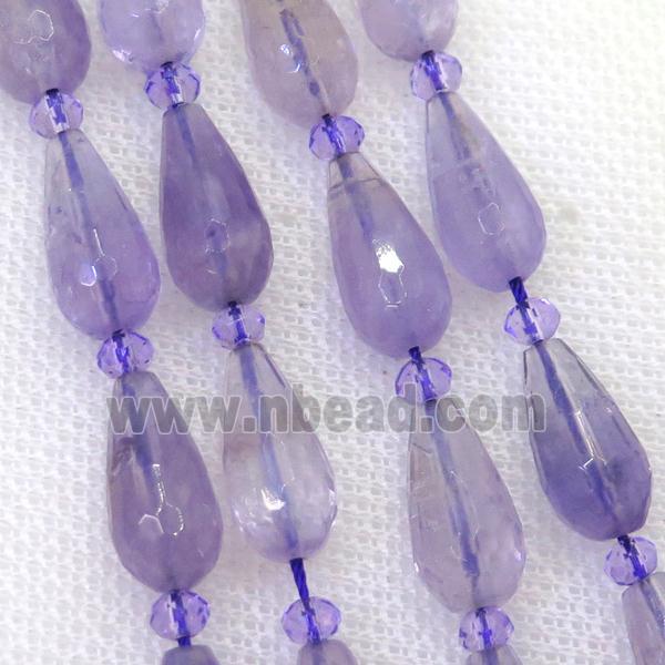 lt.purple Amethyst beads, faceted teardrop