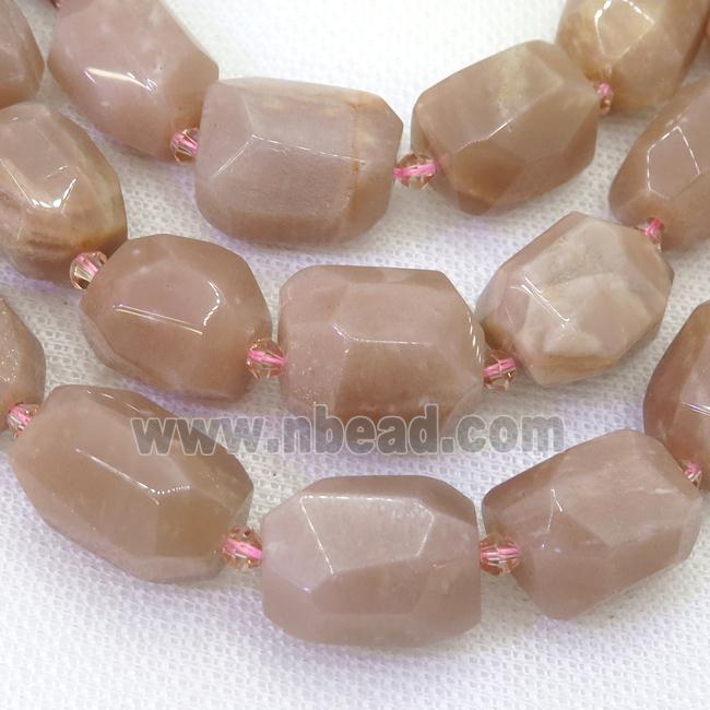 peach moonstone nugget beads, faceted freeform