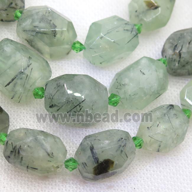 green Prehnite nugget beads, faceted freeform