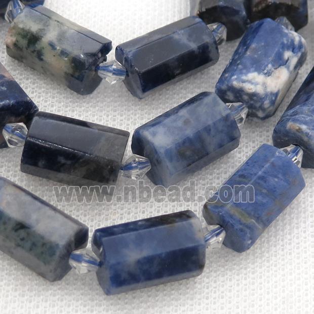 blue Sodalite beads, faceted cylinder
