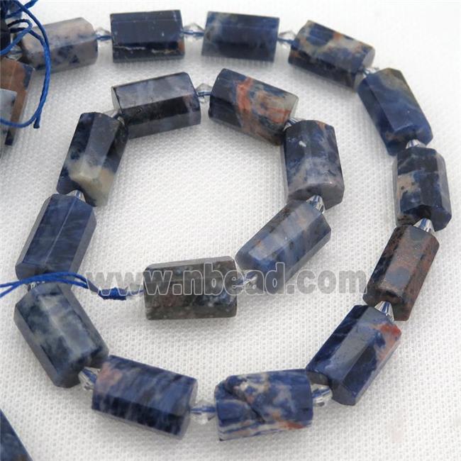 blue Sodalite beads, faceted cylinder