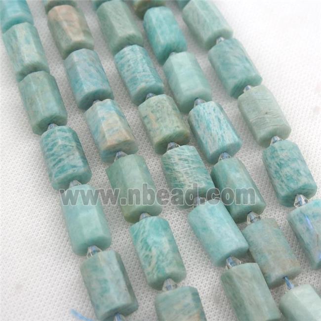 green Amazonite beads, faceted column