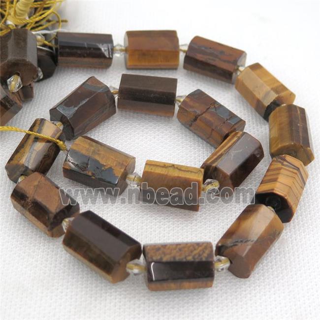 Tiger eye stone beads, faceted tube