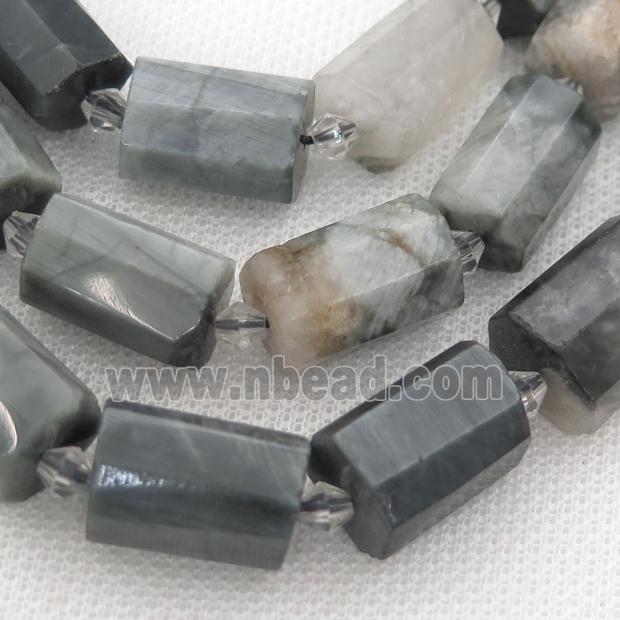 Hawkeye Stone beads, faceted tube
