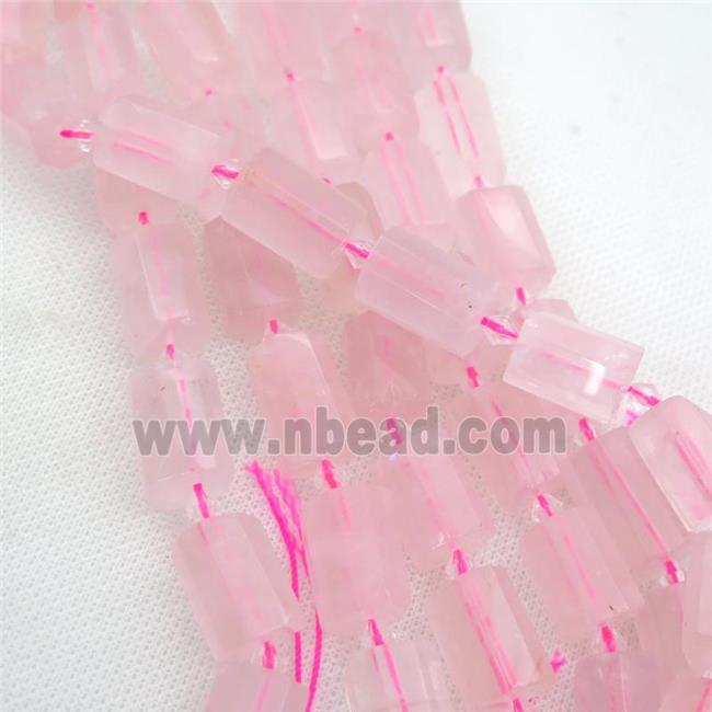 Rose Quartz beads, faceted tube