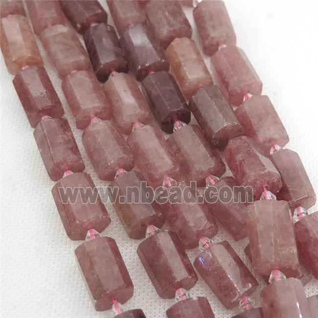 pink Strawberry Quartz beads, faceted tube