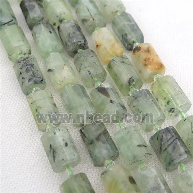 green Prehnite beads, faceted tube