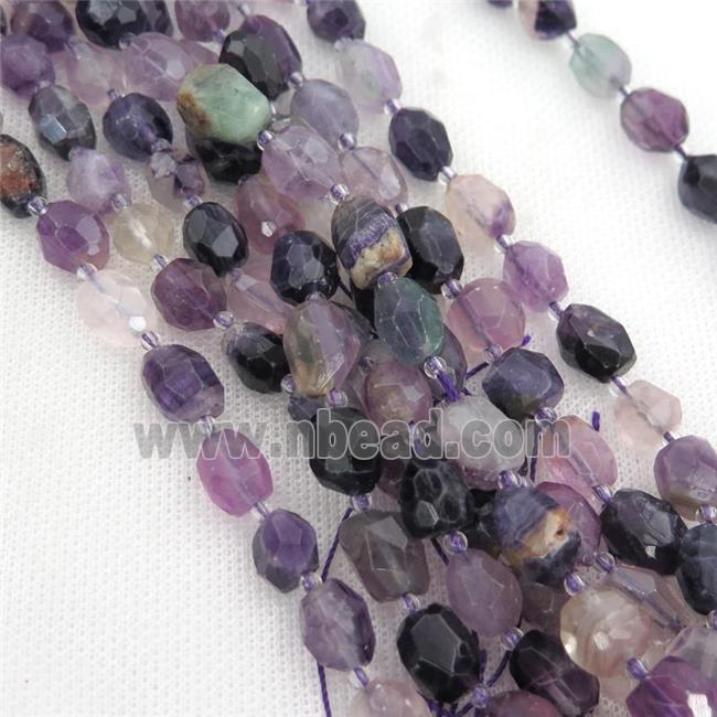 purple Fluorite beads, faceted barrel