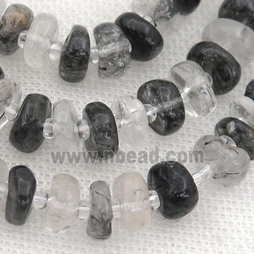 black Rutilated Quartz rondelle beads