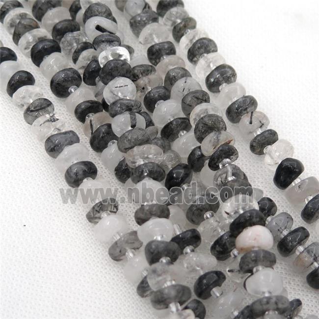 black Rutilated Quartz rondelle beads
