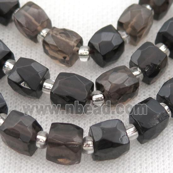 Smoky Quartz Beads, faceted cube