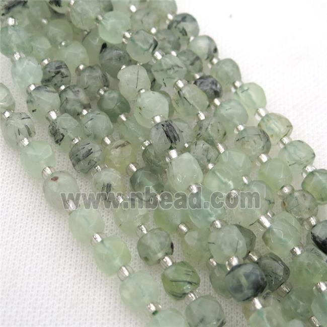 green Prehnite Beads, faceted cube