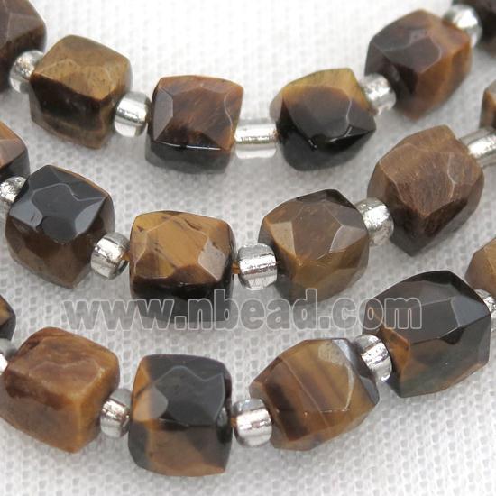 Tiger eye stone Beads, faceted cube