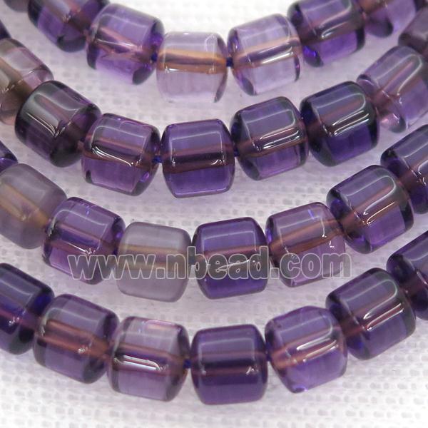 Crystal Quartz Beads, tube, purple dye