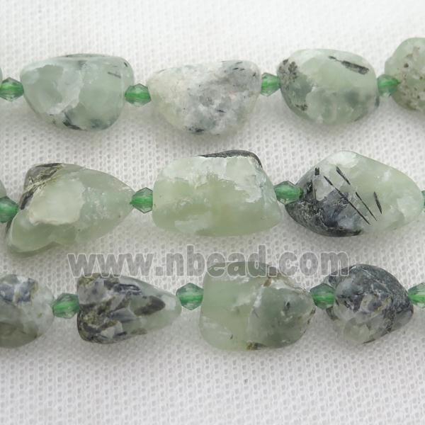 green Prehnite nugget Beads, freeform, matte