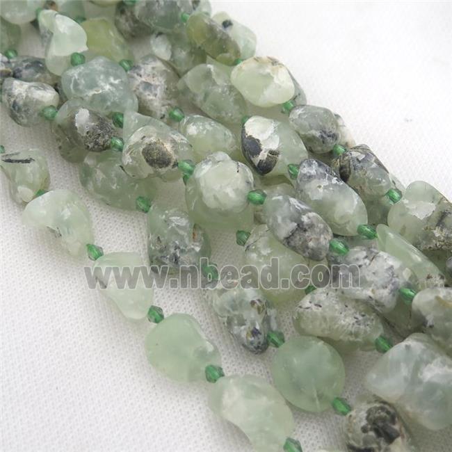 green Prehnite nugget Beads, freeform, matte