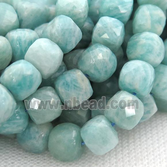green Amazonite Beads, faceted cube