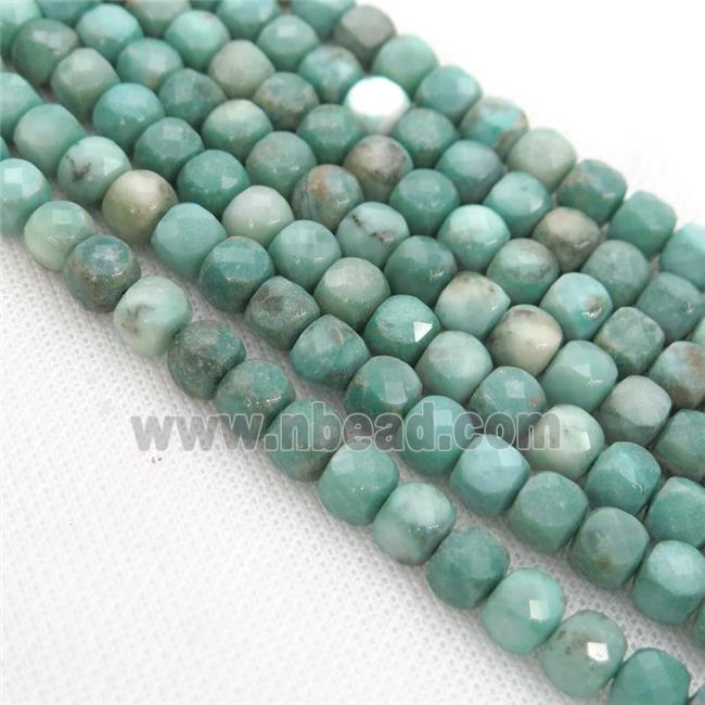 green Grass Agate Beads, faceted cube