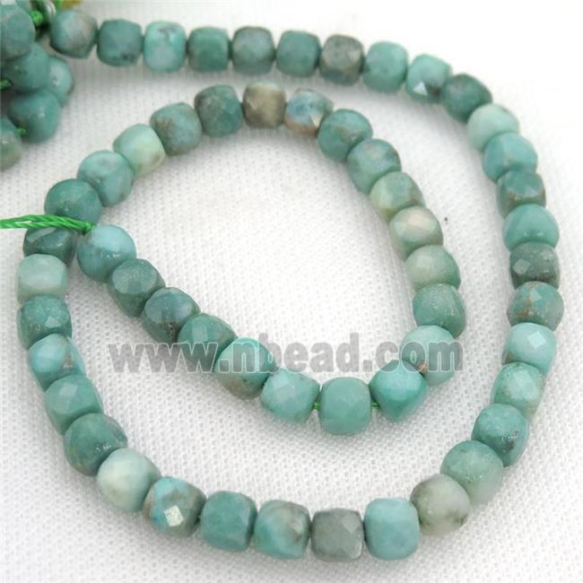 green Grass Agate Beads, faceted cube