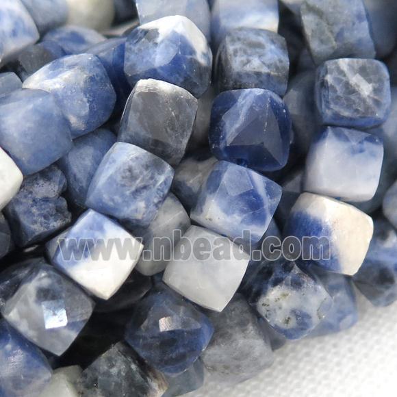 blue Sodalite Beads, faceted cube