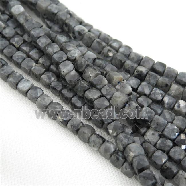 black larvikite Labradorite Beads, faceted cube