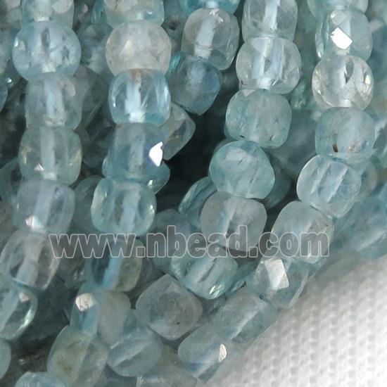 lt.blue Apatite Beads, faceted cube