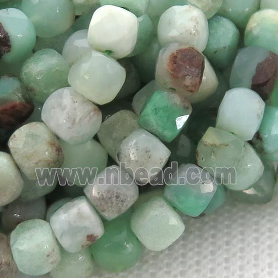 green Australian Chrysoprase Beads, faceted cube