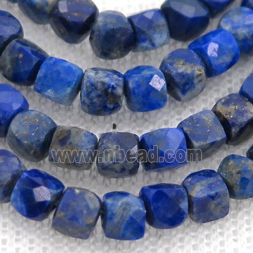 blue Lapis Beads, faceted cube