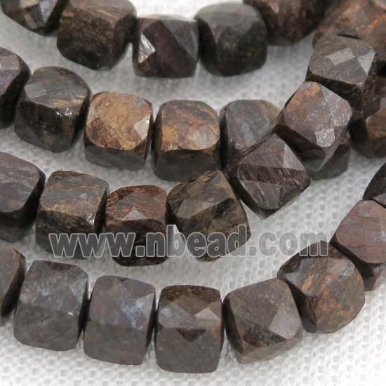 Bronzite Beads, faceted cube