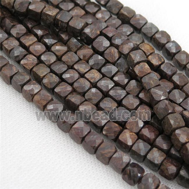 Bronzite Beads, faceted cube