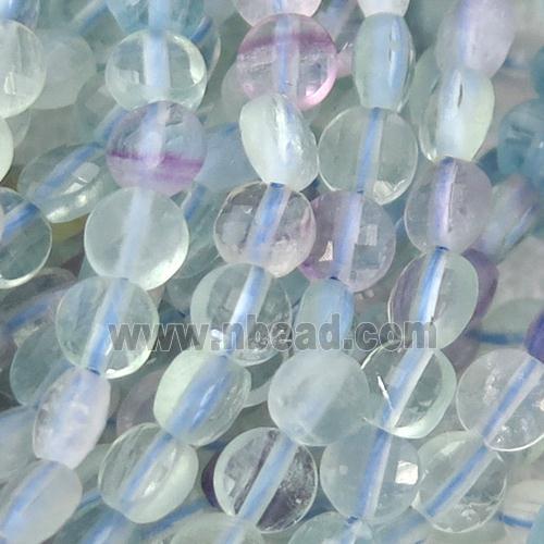 Fluorite Beads, faceted coin, multicolor