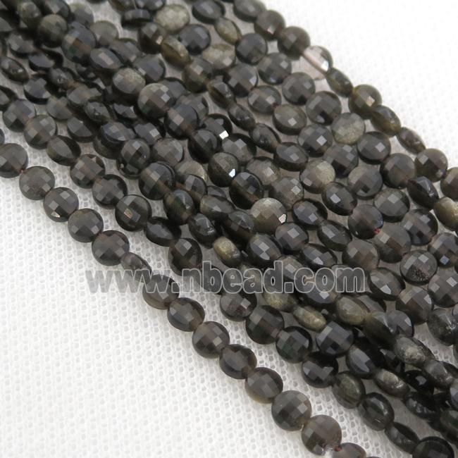 Obsidian Beads, faceted coin