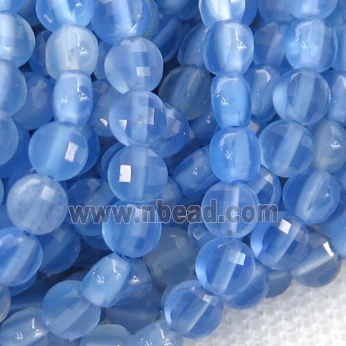blue Agate Beads, faceted coin