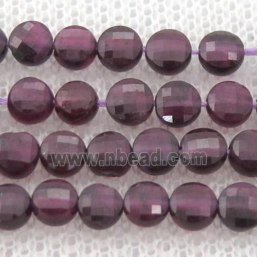 purple Garnet Beads, faceted coin