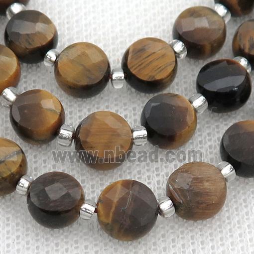 Tiger eye stone Beads, faceted coin