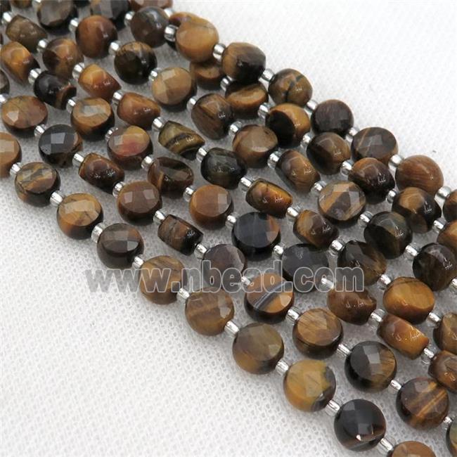 Tiger eye stone Beads, faceted coin